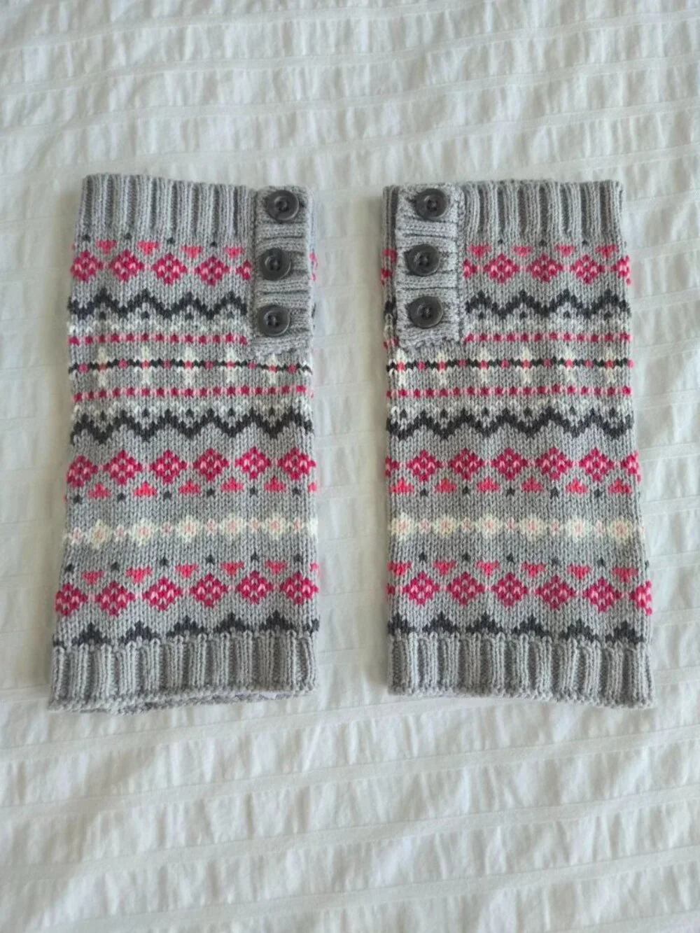 Toddler Girls Knit Leg Warmers Boot Cuffs Fair Isle Gray Pink Size 3T
